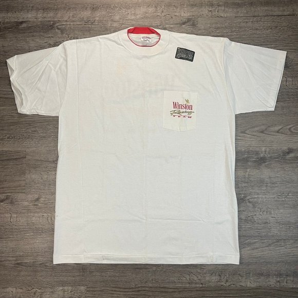 VTG 92 DEADSTOCK Single Stitch Winston Racing Team Wht Tee Sz XL + Trading Card - Picture 4 of 11